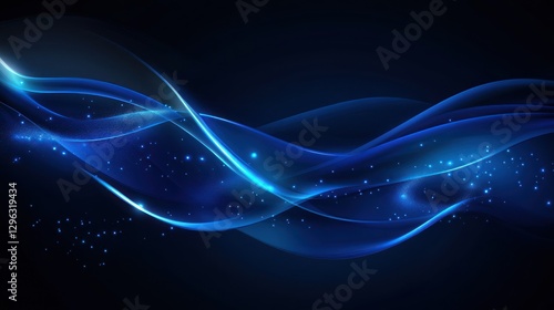 Abstract blue glowing waves, dark background, energy, technology, website banner