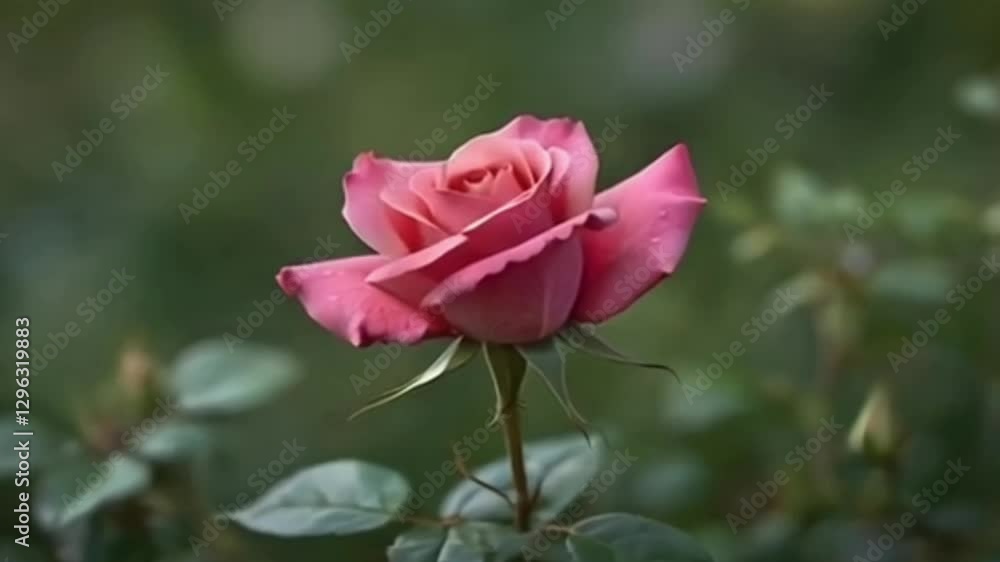 A Single Perfect Pink Rose in Soft Focus, Blossoming with Grace and Delicate Petals A Single Perfect Pink Rose in Soft Focus, Blossoming with Grace and Delicate Petals