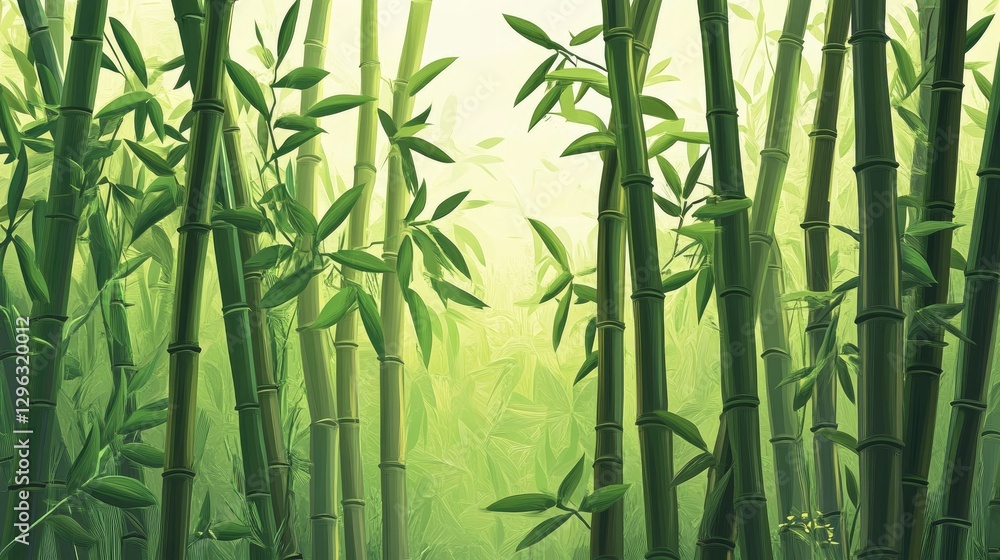 Obraz premium A peaceful bamboo forest with tall green stalks forming vertical lines that stretch gracefully into the open sky
