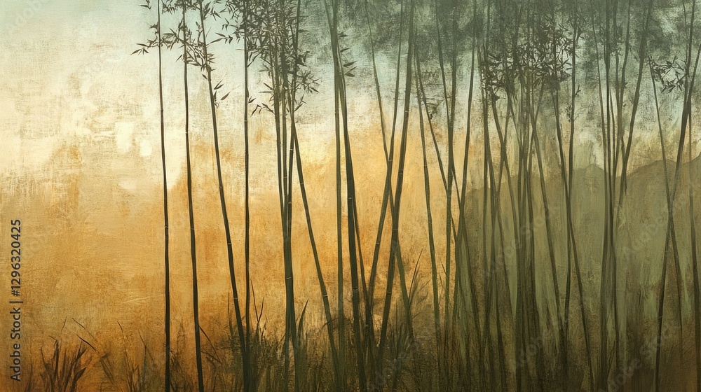 A quiet bamboo grove with slender green stalks reaching high, creating a serene vertical rhythm against the open sky A quiet bamboo grove with slender green stalks reaching high, creating a serene vertical rhythm against the open sky