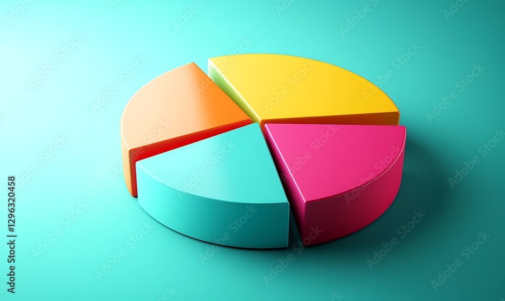 Fototapeta premium Vibrant 3D Pie Chart on Teal Background 