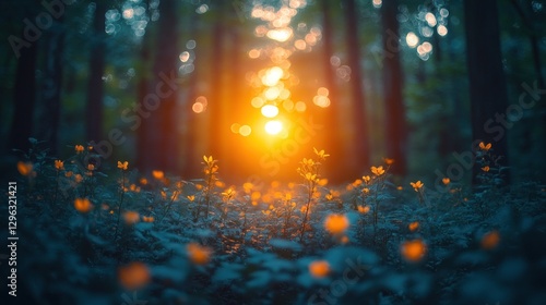 Wallpaper Mural Sunset forest flowers nature background peace Torontodigital.ca