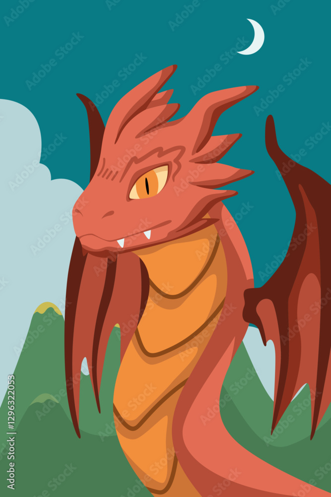 Red dragon fantasy world illustration Red dragon fantasy world illustration