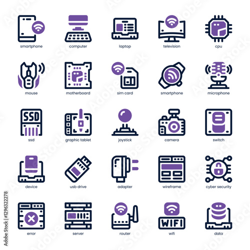 Tech Device Icon pack for your website, mobile, presentation, and logo design. Tech Device Icon dual tone design. Vector graphics illustration and editable stroke.