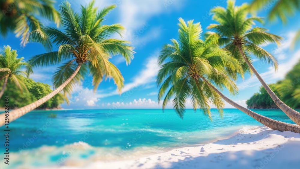 Fototapeta premium Beautiful tropical beach with palm trees and clear turquoise water in the daytime