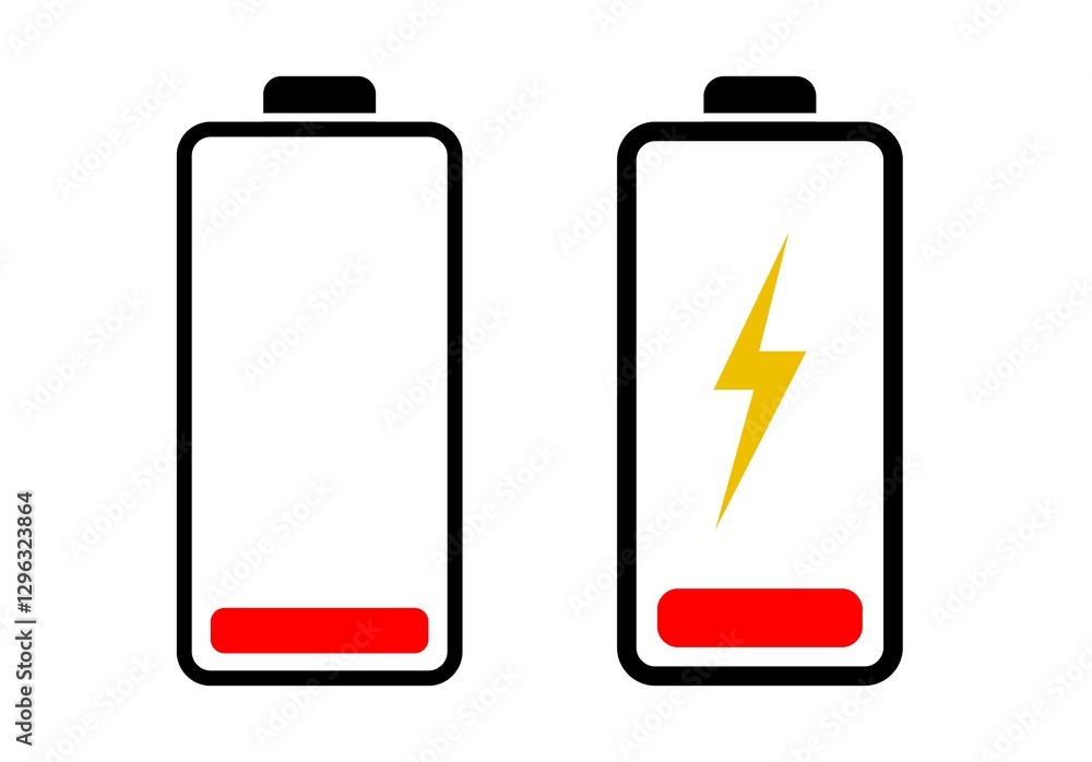 Low battery icon illustration, out of battery need to charger Low battery icon illustration, out of battery need to charger
