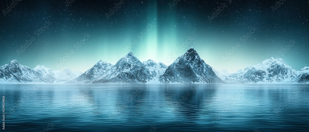 Fototapeta premium Surreal Experience of Bright Aurora Lights Over Serene Glacial Landscape at Night