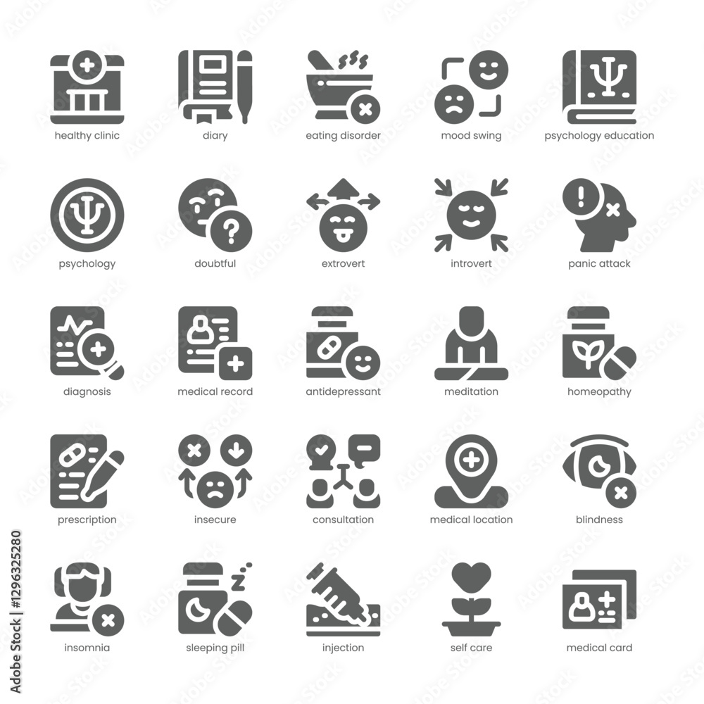 Mental Health Icon pack for your website, mobile, presentation, and logo design. Mental Health Icon solid design. Vector graphics illustration and editable stroke. Mental Health Icon pack for your website, mobile, presentation, and logo design. Mental Health Icon solid design. Vector graphics illustration and editable stroke.