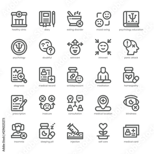 Mental Health Icon pack for your website, mobile, presentation, and logo design. Mental Health Icon outline design. Vector graphics illustration and editable stroke.