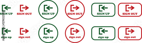 Login and logout icon set Set of sign out, Sign in vector vector collection. Open and close door symbol. Black exit and enter arrow, trendy flat style isolated on transparent background.