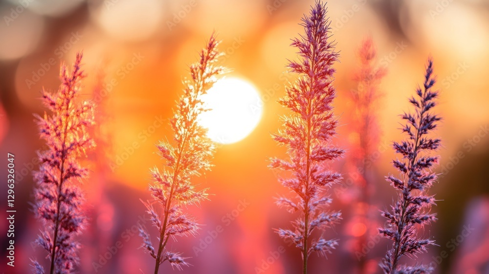 Sunset meadow grasses, backlit, nature, serenity Sunset meadow grasses, backlit, nature, serenity