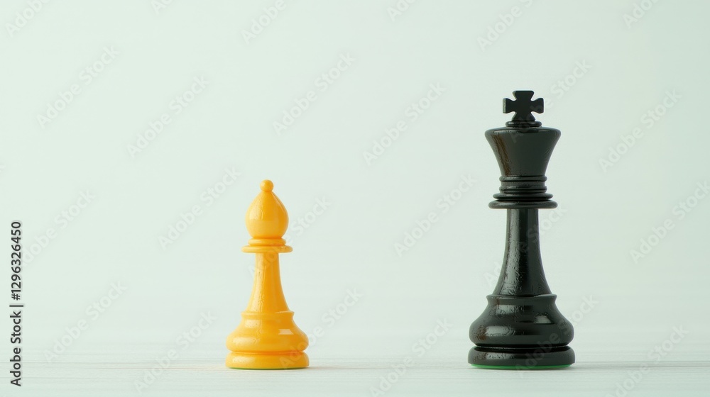 Chess Game Concept with Black King and Orange Pawn on White Background Chess Game Concept with Black King and Orange Pawn on White Background
