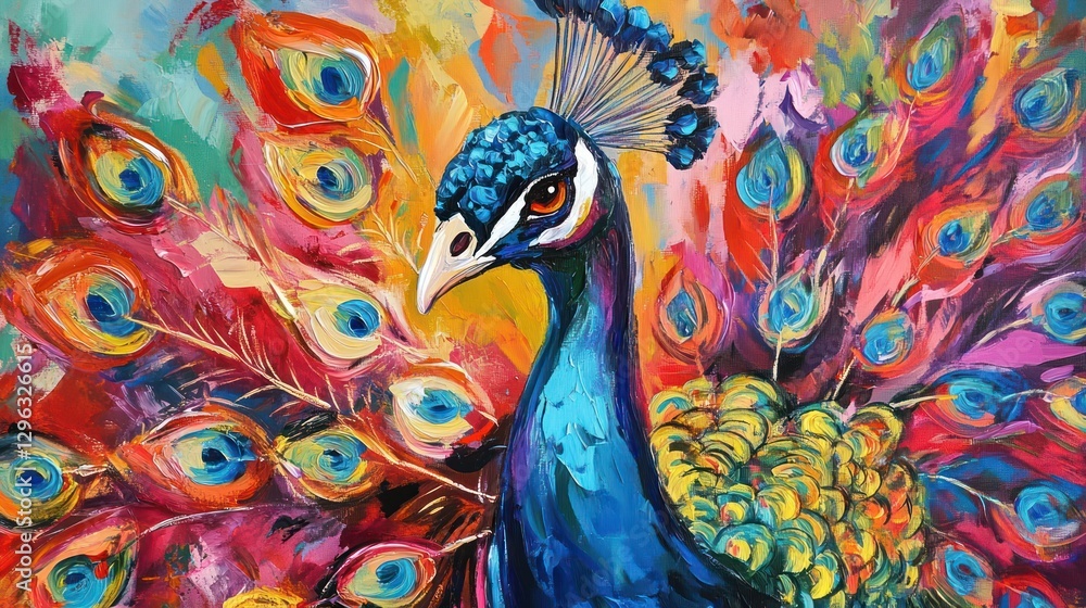 Fototapeta premium Vibrant peacock portrait in abstract style.