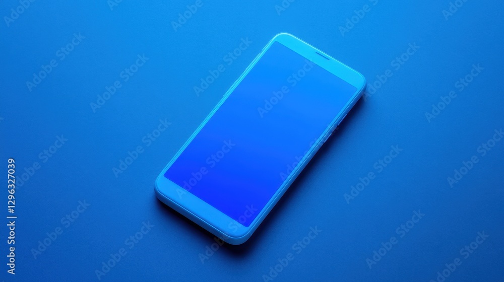 Smartphone standing at an angle on a smooth navy blue background Smartphone standing at an angle on a smooth navy blue background
