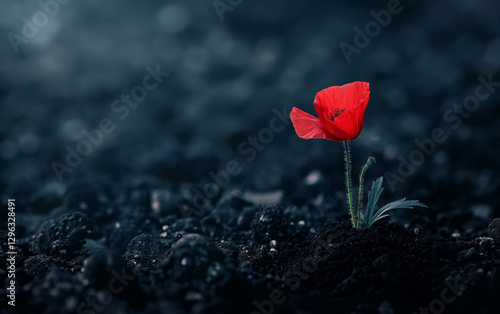 Red Poppy Flower in Soil – Remembrance and Hope Concept