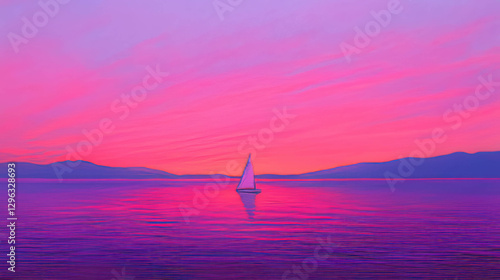 Serenity at sea: a lone sailboat at sunset for calm and peaceful designs