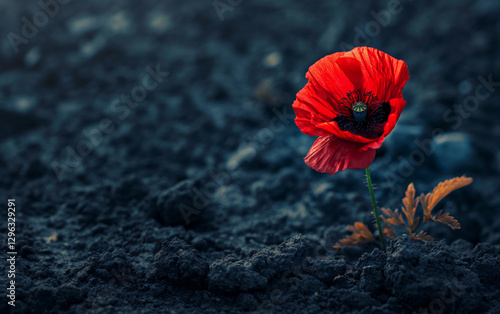 Red Poppy Flower in Soil – Remembrance and Hope Concept