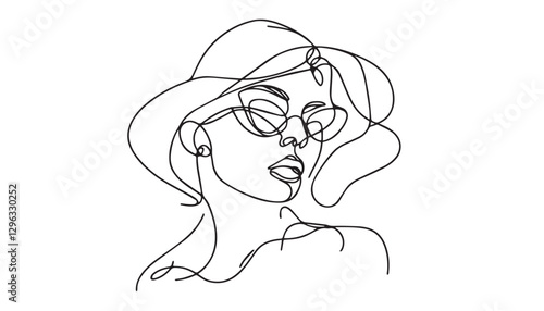 Continuous one single minimal line drawing beautiful woman