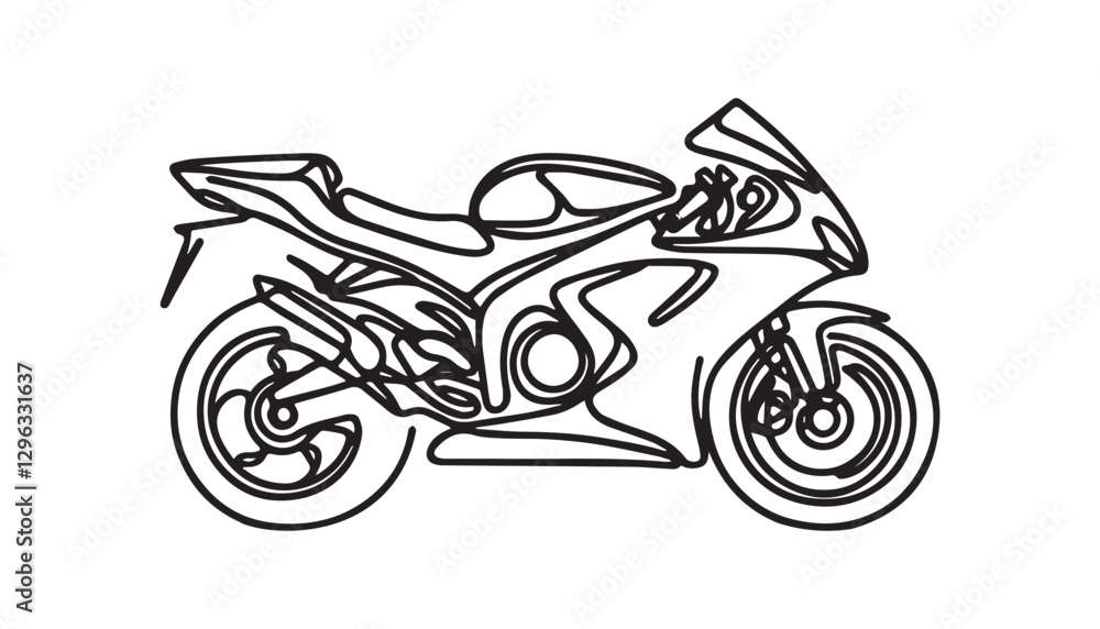 Continuous one single minimal line drawing motorcycle