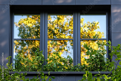 Wallpaper Mural Exterior of a modern house with a dark facade with a beautiful window close-up and greenery near the window. Generated by artificial intelligence Torontodigital.ca