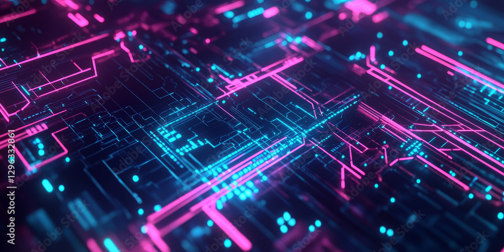 A hypnotic 3D abstract background showcasing interconnected glowing circuits forming an infinite neon network. The pulsating reflections and deep cyberpunk hues create a futuristic digital experience. A hypnotic 3D abstract background showcasing interconnected glowing circuits forming an infinite neon network. The pulsating reflections and deep cyberpunk hues create a futuristic digital experience.