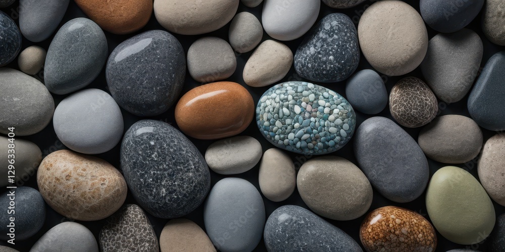 Collection of Smooth Sea Stones and Pebbles in Various Colors and Textures A Background of Natural Rocks