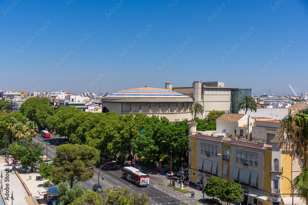 Seville, Spain - August 01, 2024: Walking the streets of the old town of Seville, Spain.