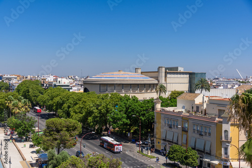 Obraz na płótnie Seville, Spain - August 01, 2024: Walking the streets of the old town of Seville, Spain. w salonie