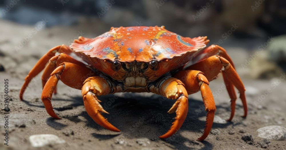 Unusual crab species with a brightly colored shell and distinctive pattern, aquatic life, shellfish, crustacean Unusual crab species with a brightly colored shell and distinctive pattern, aquatic life, shellfish, crustacean