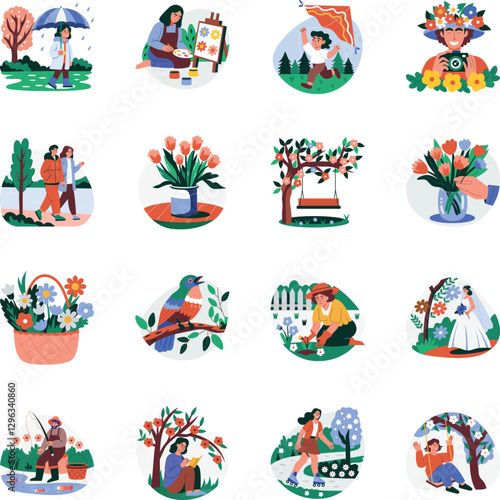 Spring Season Flat Illustration Set

