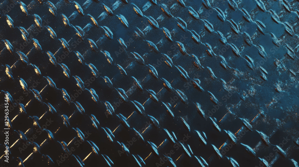 Fototapeta premium Industrial chain link fence texture background with dark blue tones for design