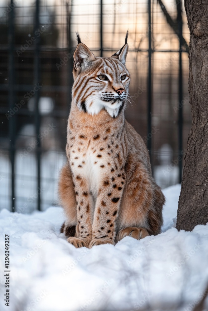 Snowy Lynx in Forest Habitat Snowy Lynx in Forest Habitat