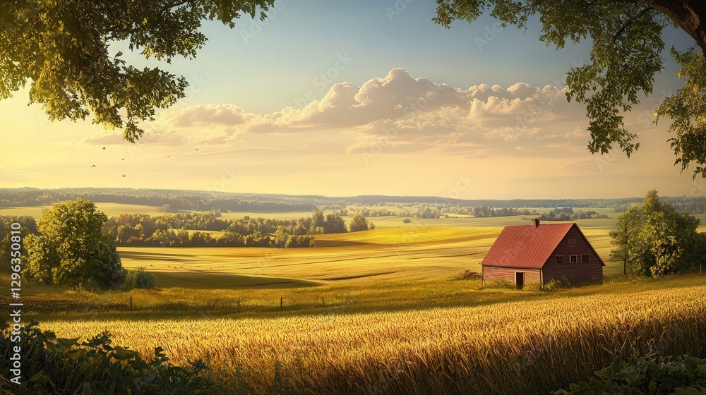 A charming rural farm nestled in the heart of a vast farmland field, with fields of crops stretching far and wide under a bright, clear sky. A charming rural farm nestled in the heart of a vast farmland field, with fields of crops stretching far and wide under a bright, clear sky.