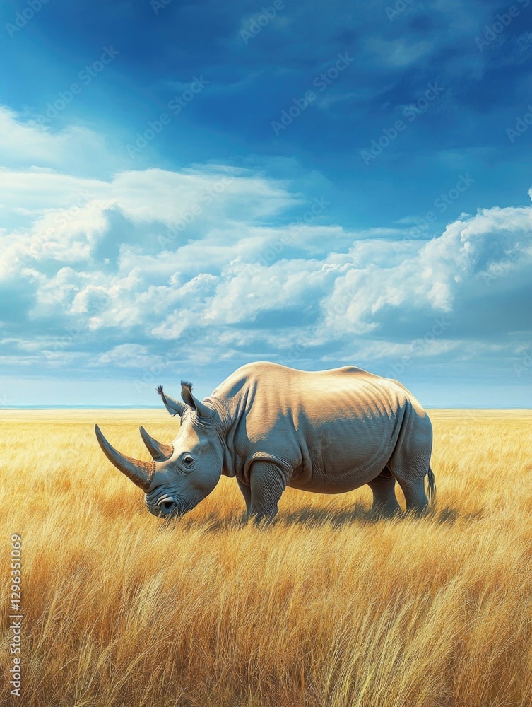 Fototapeta premium Rhino in a savannah landscape