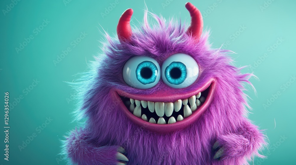 Cute purple monster with big eyes and sharp teeth, cartoon character smiling, playful design, fun creature, imaginative art, colorful background, whimsical illustration. Cute purple monster with big eyes and sharp teeth, cartoon character smiling, playful design, fun creature, imaginative art, colorful background, whimsical illustration.