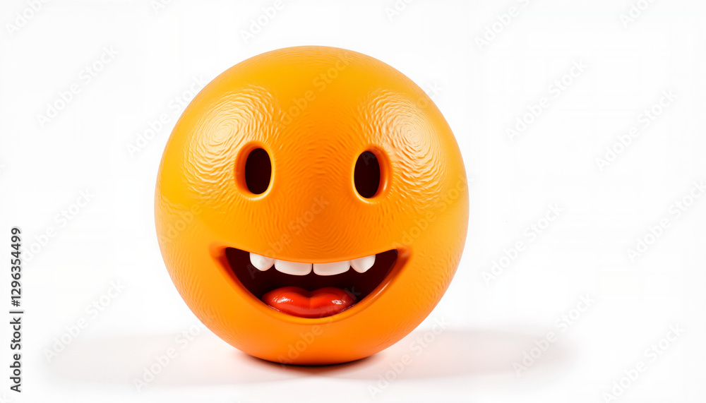 Fototapeta premium Friendly orange emoji smiling on white background, happiness concept