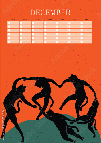 Obraz na plátně The Dancing Cats, A Bold and Expressive Fauvist Cat Illustration, Perpetual Cale