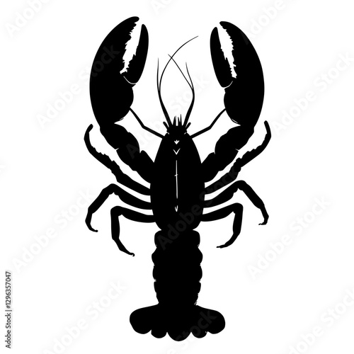 An illustration featuring a black lobster silhouette set against a clean white background depicting a lobster with detailed claws and antennae, symbolizing strength and resourcefulness.