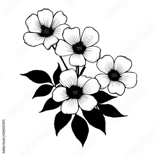 Captivating Monochromatic Flower Silhouette in Tattoo Style on a Clean White Background Showcasing Artistic Grace