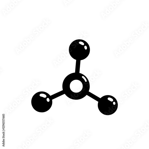 An illustration featuring a black ozone molecule silhouette set against a clean white background depicting an O3 structure with three oxygen atoms bonded in a bent shape, representing the ozone layer.