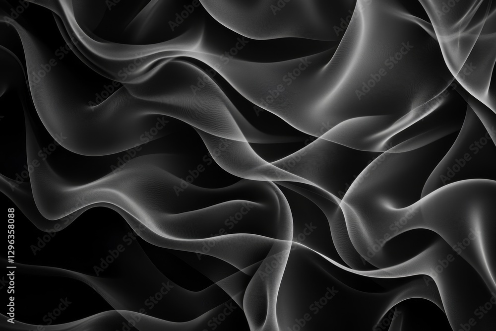 Obraz premium Grey and Black Wave Abstract Background - Elegant, flowing, grayscale waves. Symbolizing fluidity, movement, mystery, serenity, and elegance