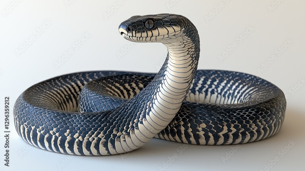 Naklejka premium Elegant Blue Snake Studio Shot, White Background, Reptile Illustration