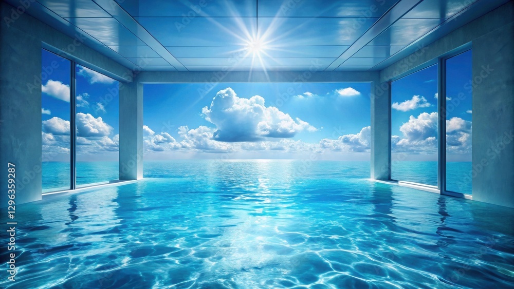 Fototapeta premium Serene Infinity Pool A Modern Architectural Vision of Tranquil Ocean Views from an Indoor Sanctuary