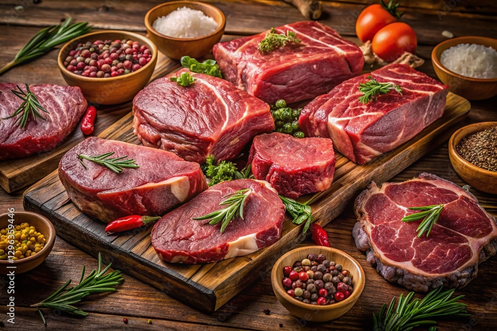 Diverse Cuts of Beef: A Butcher's Selection - High-Resolution Stock Photo Diverse Cuts of Beef: A Butcher's Selection - High-Resolution Stock Photo