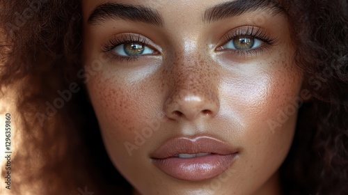 Wallpaper Mural A woman is radiant face, devoid of makeup, is adorned with the natural beauty of healthy, luminous skin. The camera is lens captures her natural beauty, highlighting the delicate curves and contours Torontodigital.ca