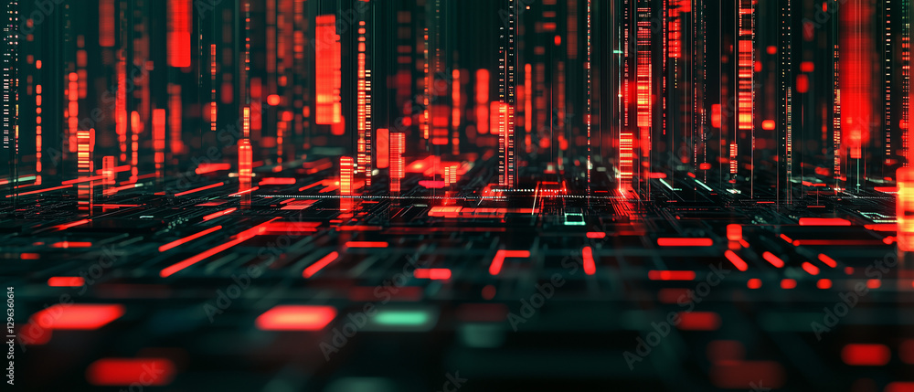 Obraz premium Abstract Digital Data Stream Red and Green Circuit Board Network Visualization