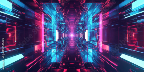 Wallpaper Mural A futuristic abstract background featuring infinite layers of geometric neon elements dynamically expanding into a seamless cybernetic matrix. The radiant reflections and smooth transitions enhance Torontodigital.ca