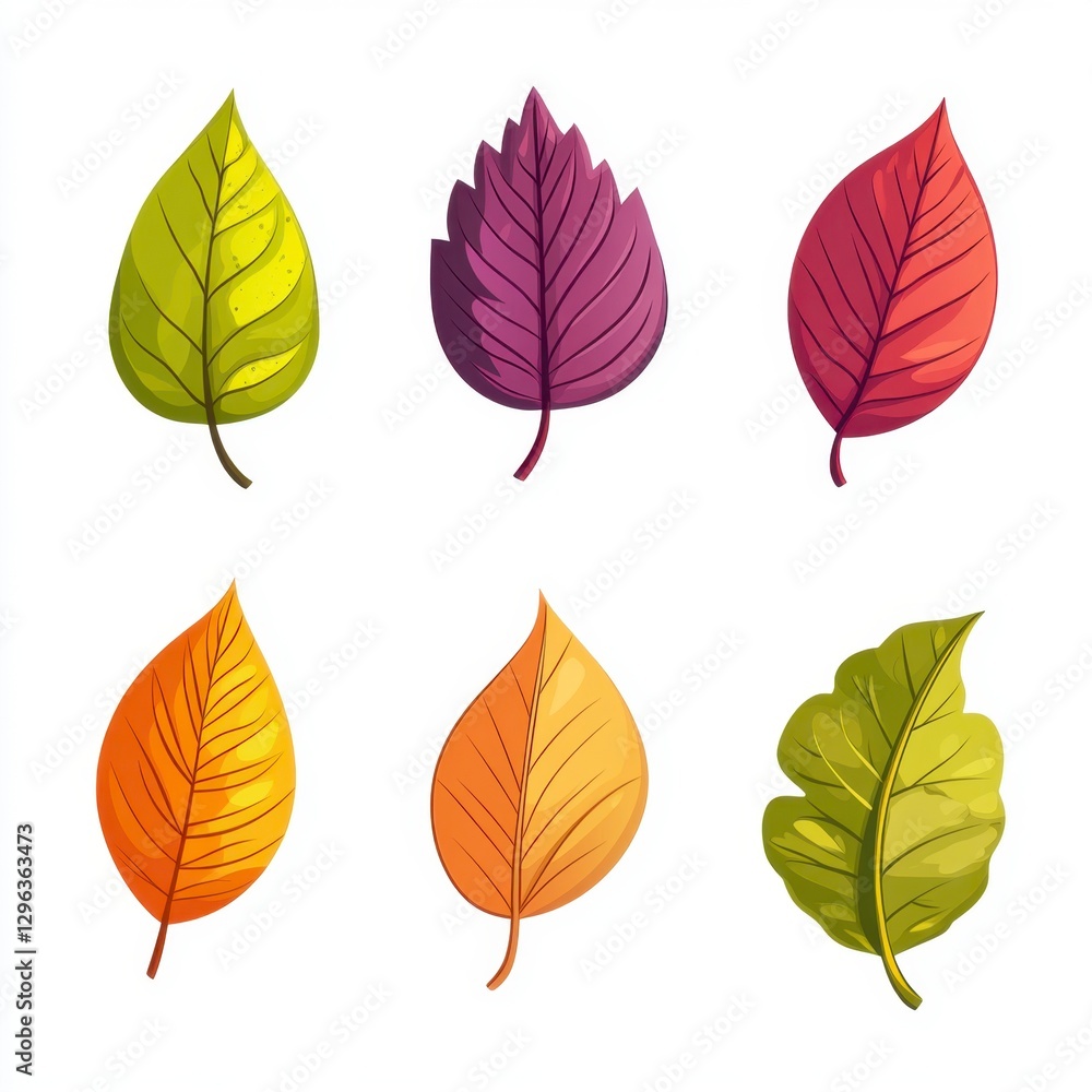Obraz premium Colorful Collection of Abstract Leaves in Various Shapes and Shades