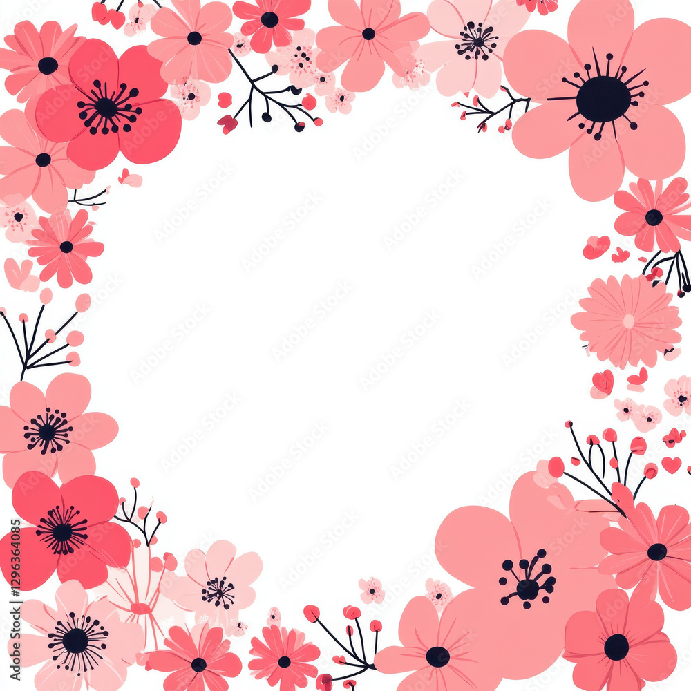 beautiful floral frame featuring pink and red flowers, perfect for invitations or greeting cards. design includes various flower types and leaves, creating vibrant border beautiful floral frame featuring pink and red flowers, perfect for invitations or greeting cards. design includes various flower types and leaves, creating vibrant border