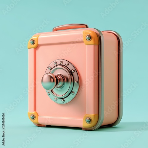 A stylized pink travel suitcase is set against a teal background